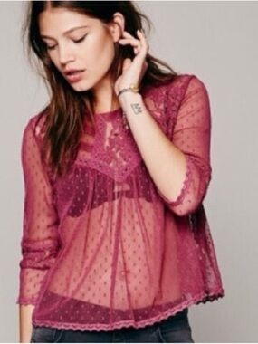Free People Burgundy Lace Peasant Blouse